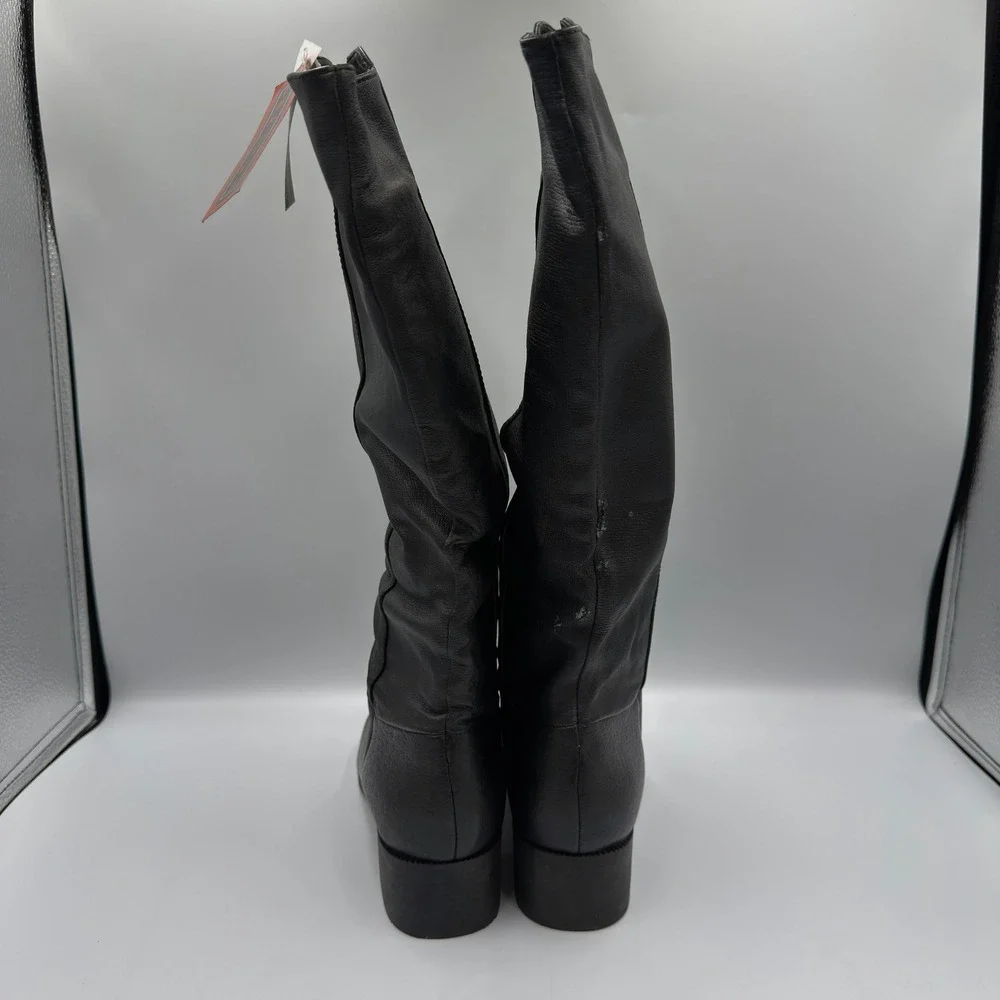 Basic Editions Womens Black Leather Slouchy Tall Boots Size 6 69910 Block Heel